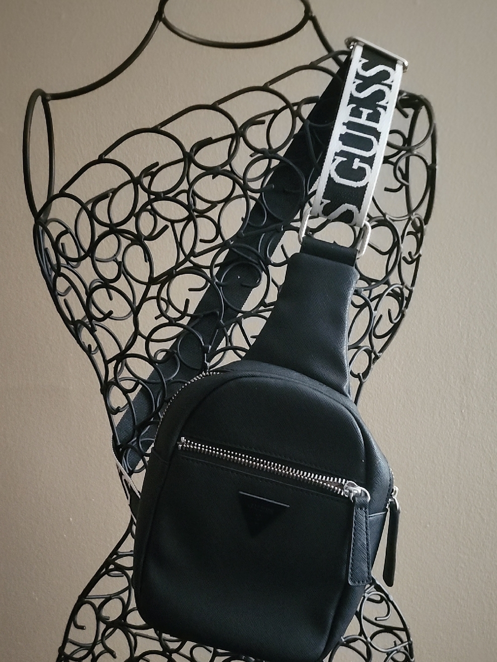 Guess Black  Sling Bag with Branded Strap